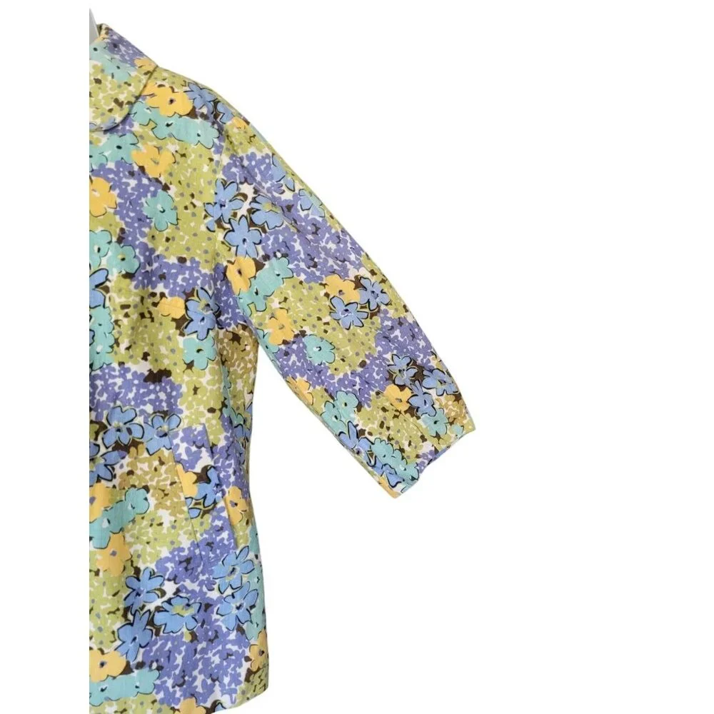 R.Q.T  Linen Blend Floral 70s Blazer Jacket Womens L Lined‎ Cottage Core Pockets